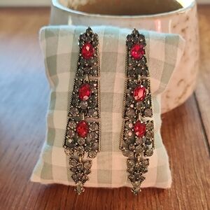 Elegant Red & Bronze Crysyal Earrings